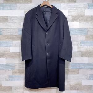 Jos A Bank Wool Flannel Long Overcoat Black Notch Collar Three Button Mens 46R
